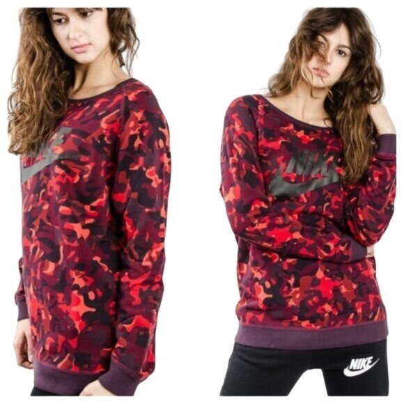 Nike Logo Red Camo Crewneck Sweatshirt - Picture 1 of 6